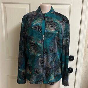 Drapers & Damons Multicolor Artsy Zipper jacket/ Sea-green Blouse, Large, EUC